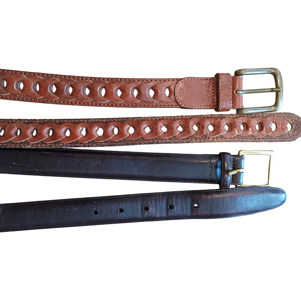 Mens Leather Belt Lot2 Dockers Braided Brown 48 Full Grain Cowhide Dark Brown 50